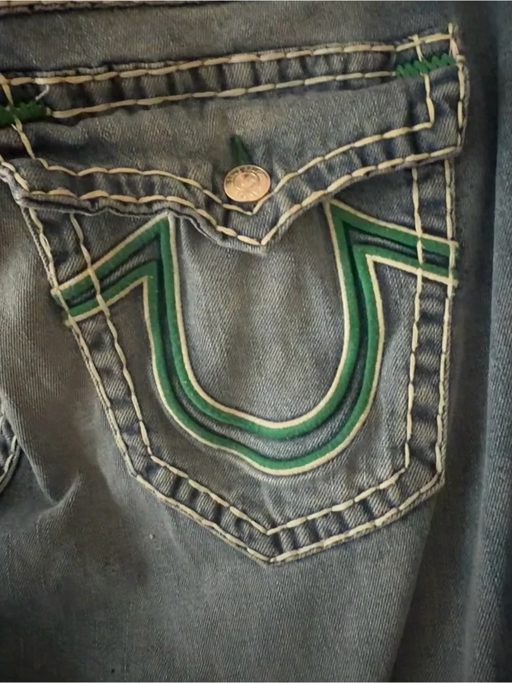 True Religion Ricky Relaxed Straight Jeans Men’s 38 Green Horseshoe Y2K
